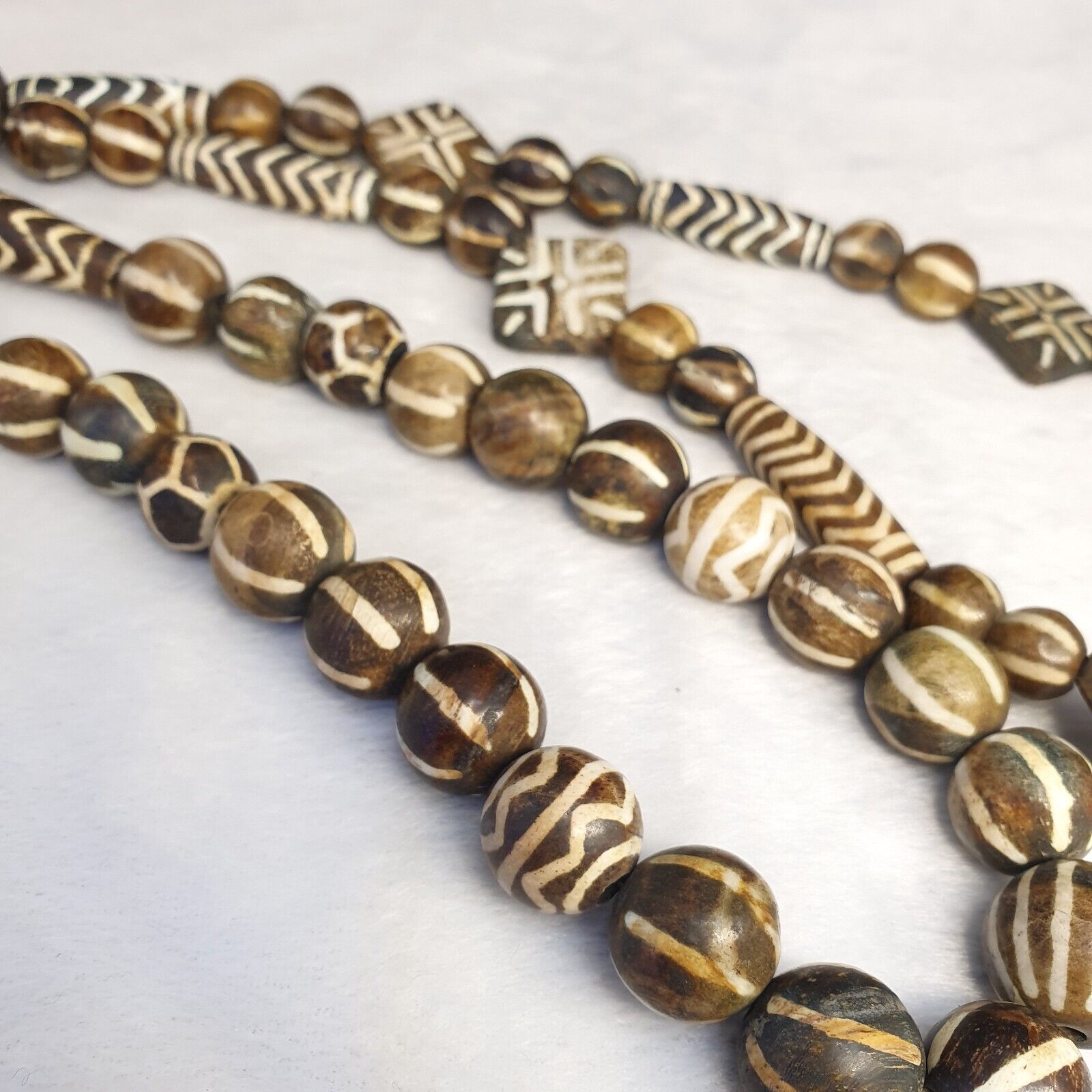 South Asian Burmese Pumtek petrified Wood Beads Late 20th C beads Long Strand