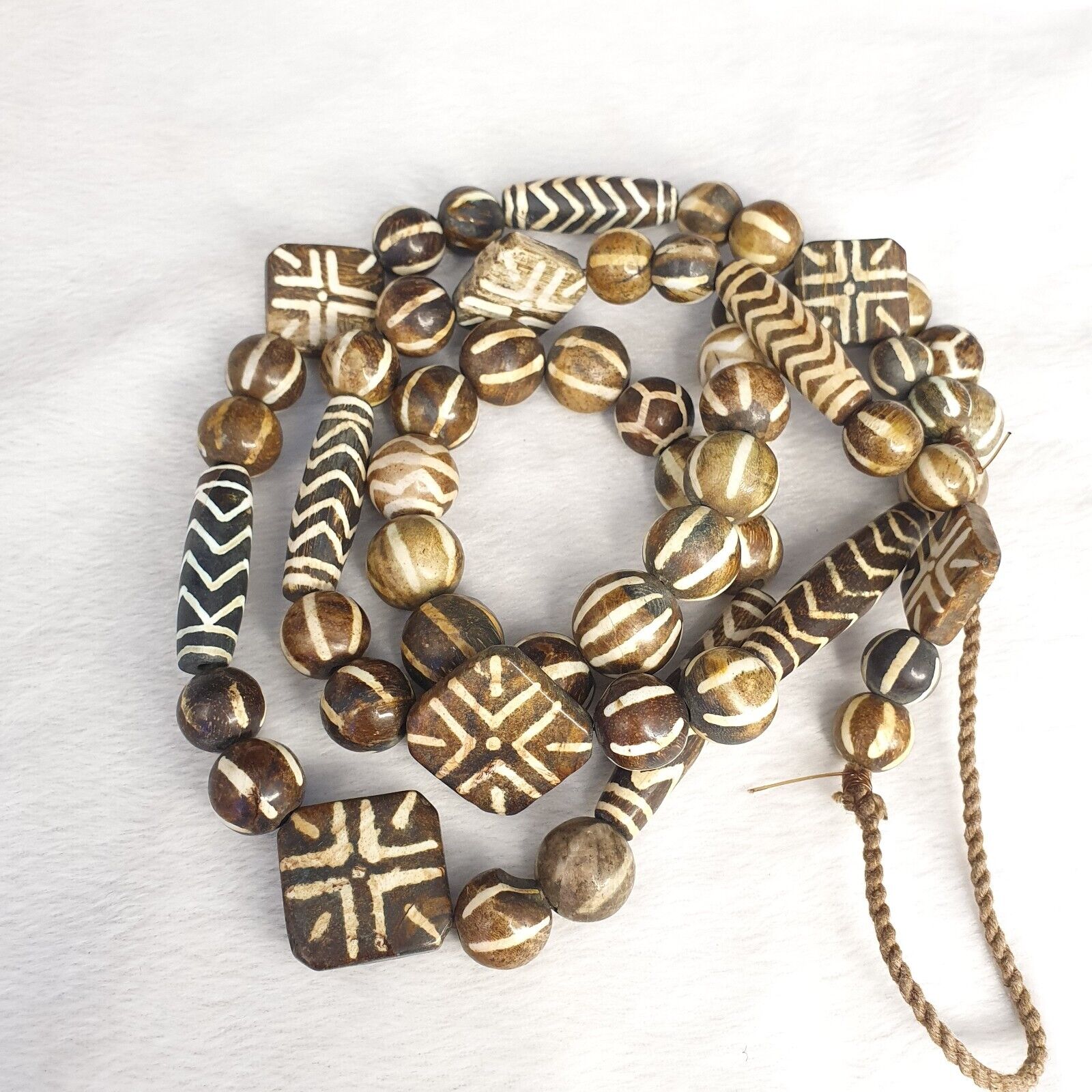 South Asian Burmese Pumtek petrified Wood Beads Late 20th C beads Long Strand