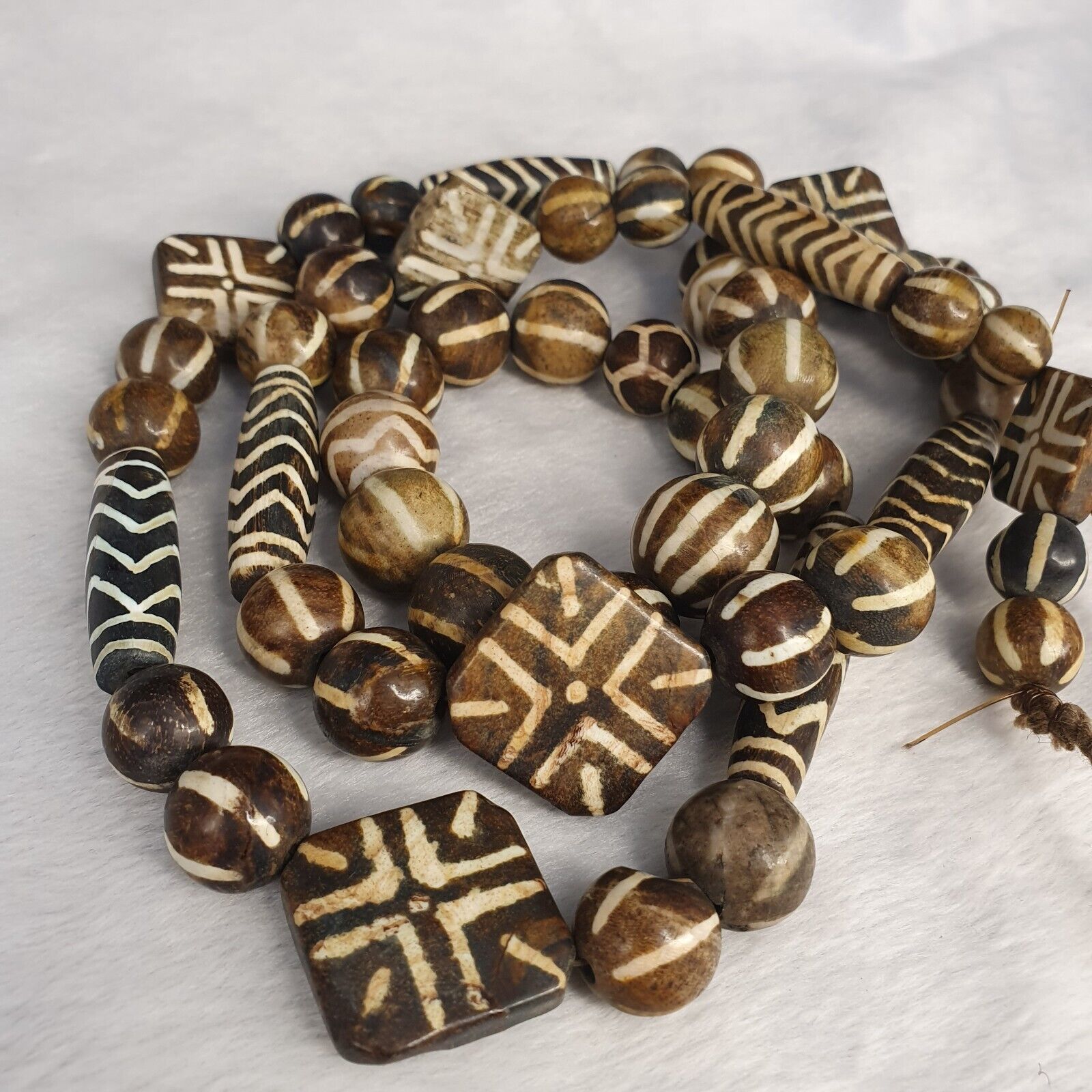 South Asian Burmese Pumtek petrified Wood Beads Late 20th C beads Long Strand