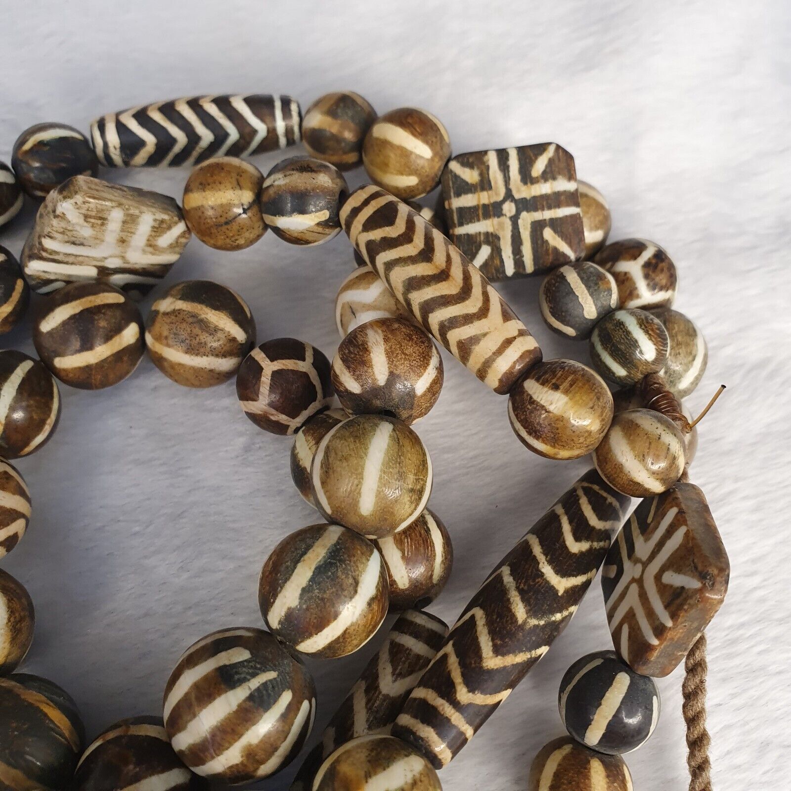 South Asian Burmese Pumtek petrified Wood Beads Late 20th C beads Long Strand