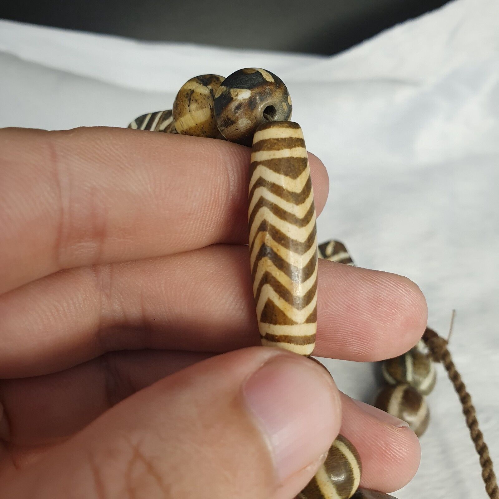 South Asian Burmese Pumtek petrified Wood Beads Late 20th C beads Long Strand