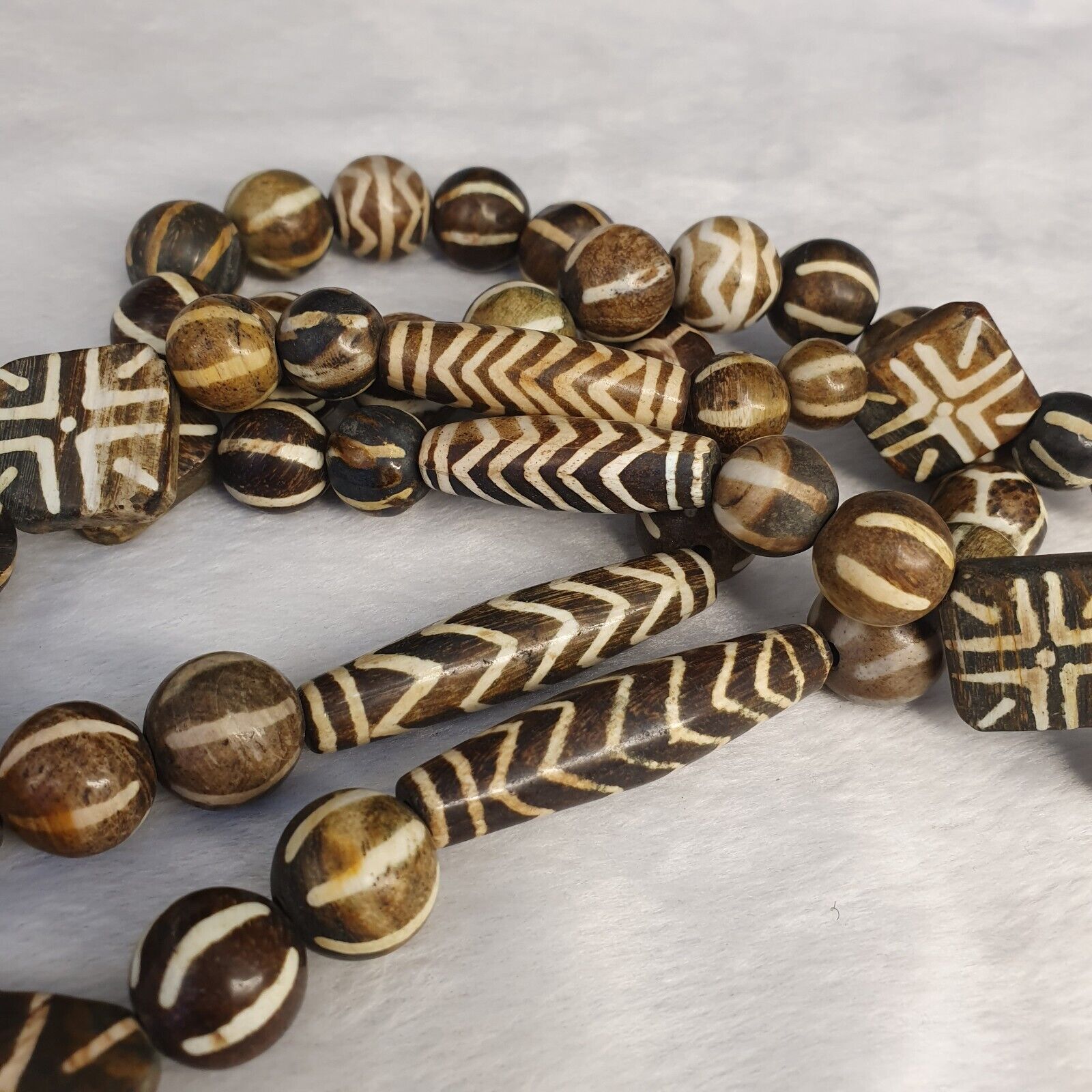 South Asian Burmese Pumtek petrified Wood Beads Late 20th C beads Long Strand