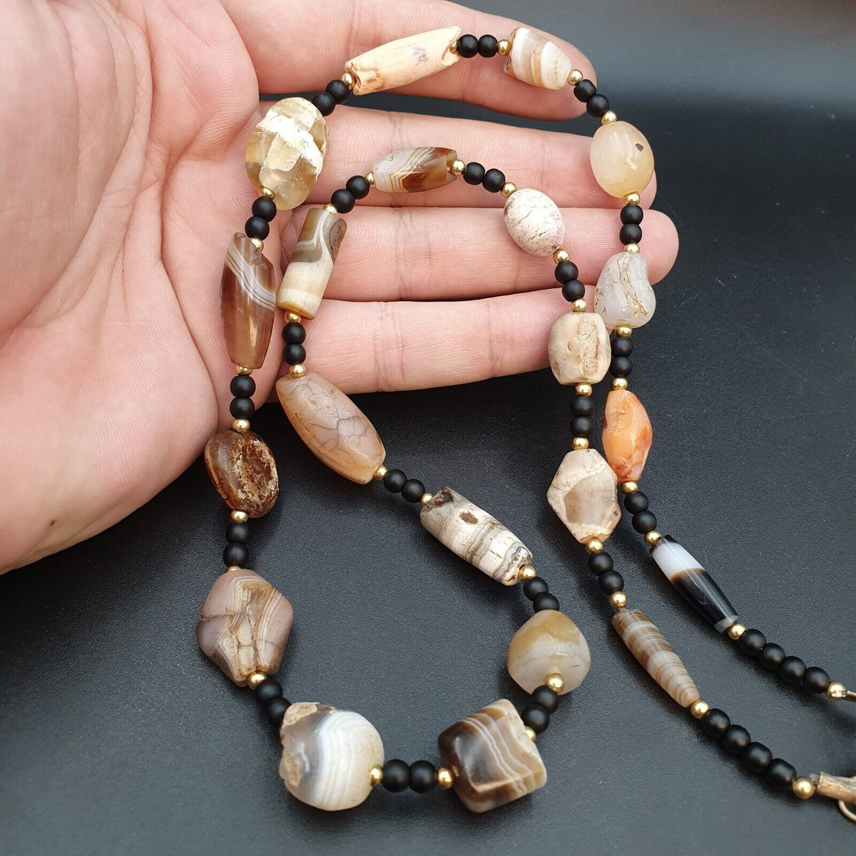 Ancient Agate Beads middle eastern Eye Suleimani Himalaya Necklace