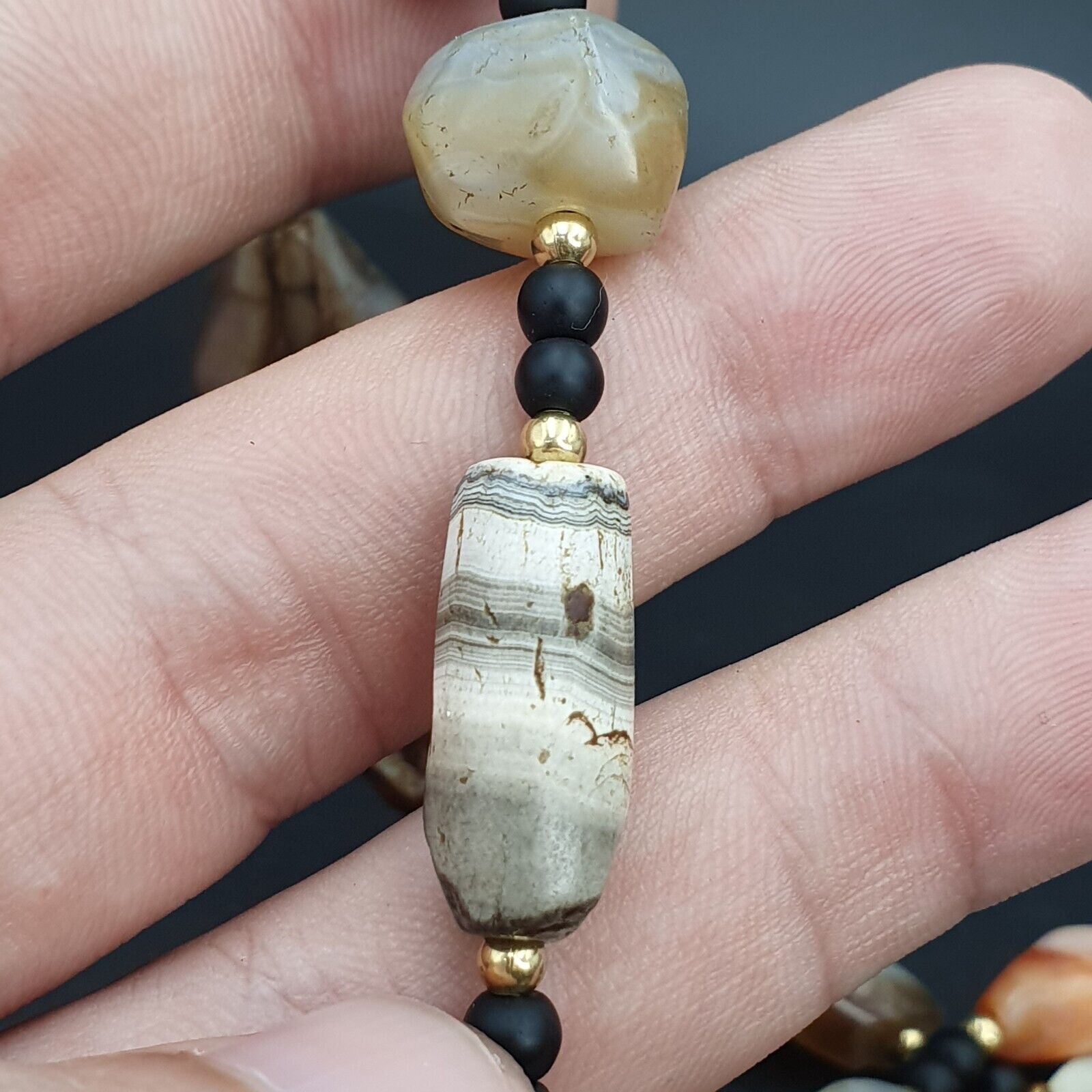 Ancient Agate Beads middle eastern Eye Suleimani Himalaya Necklace