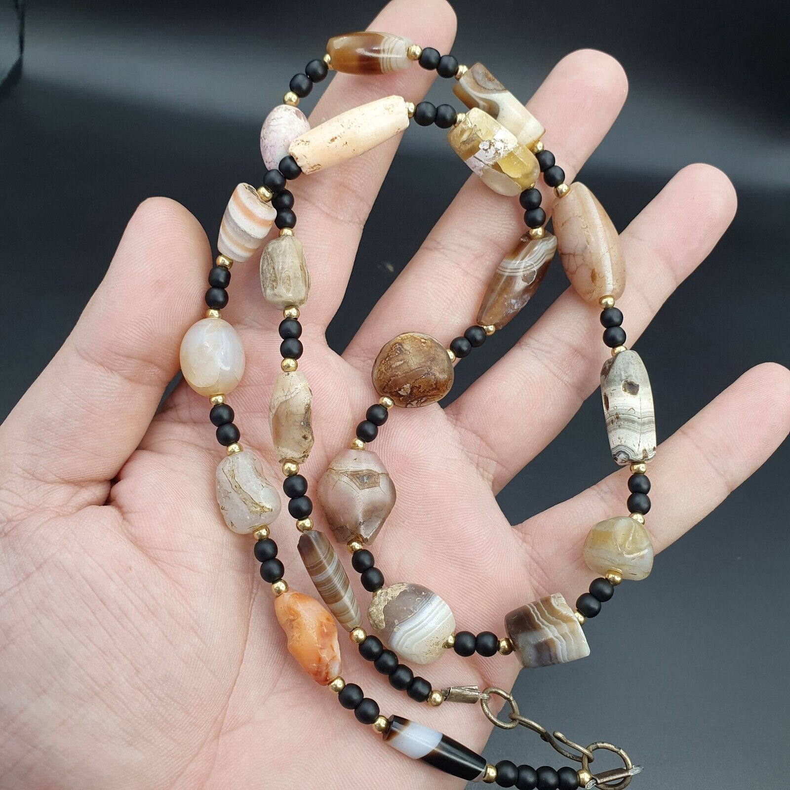 Ancient Agate Beads middle eastern Eye Suleimani Himalaya Necklace