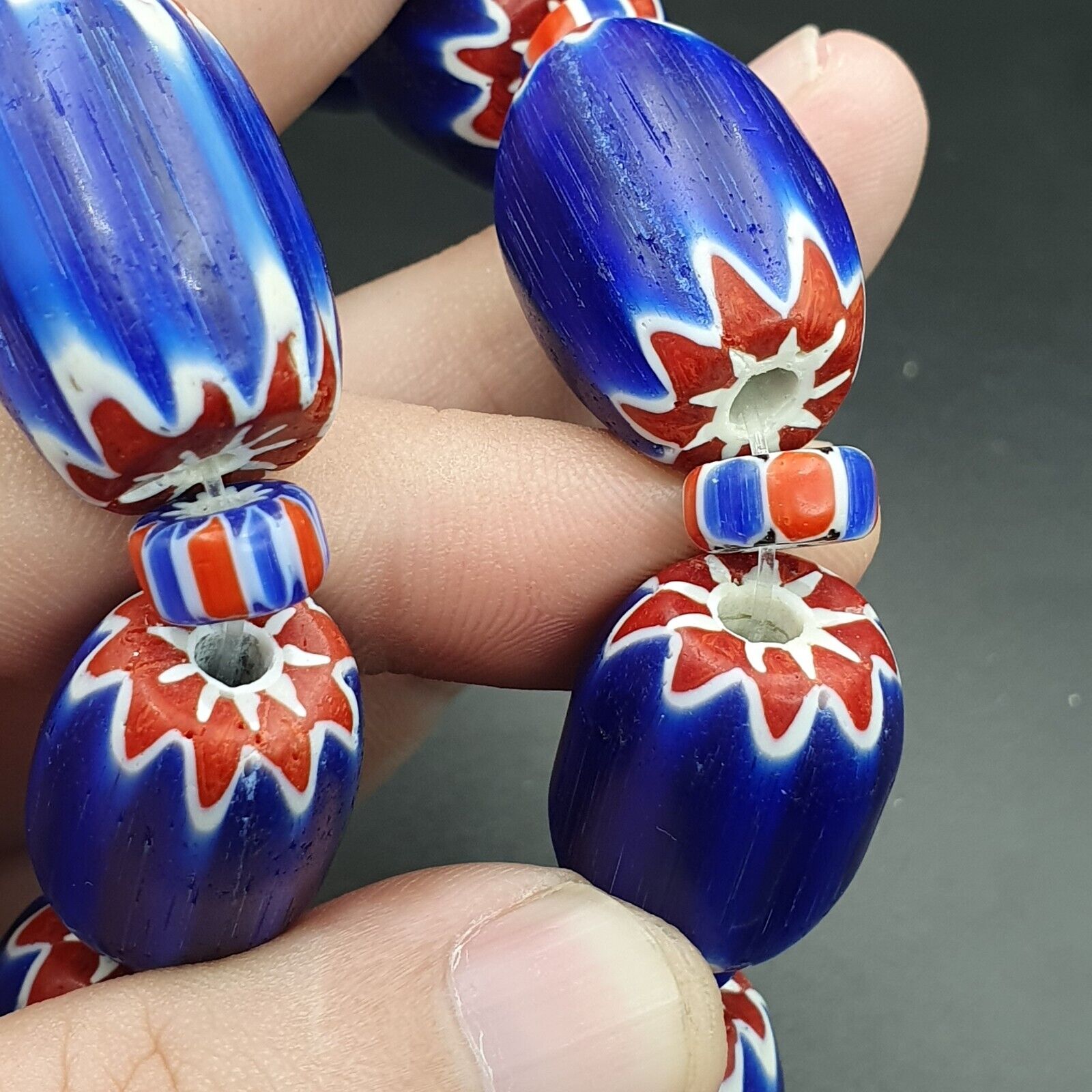 Venetian Style Trade beads Old African Chevron Glass Beads Long Strand