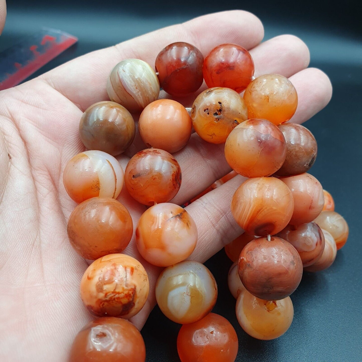 古代喜馬拉雅印度藏紅玉髓粉紅瑪瑙珠佛教祈禱瑪拉
