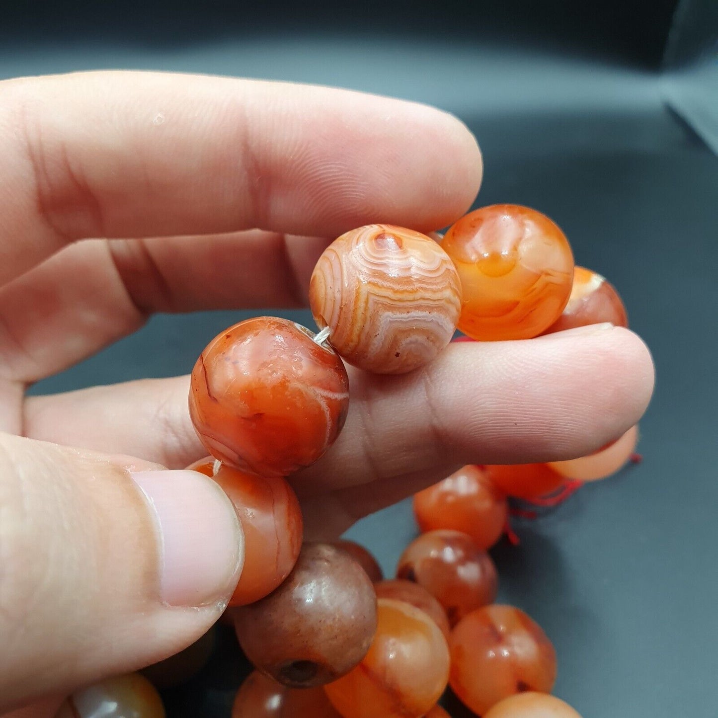 古代喜馬拉雅印度藏紅玉髓粉紅瑪瑙珠佛教祈禱瑪拉