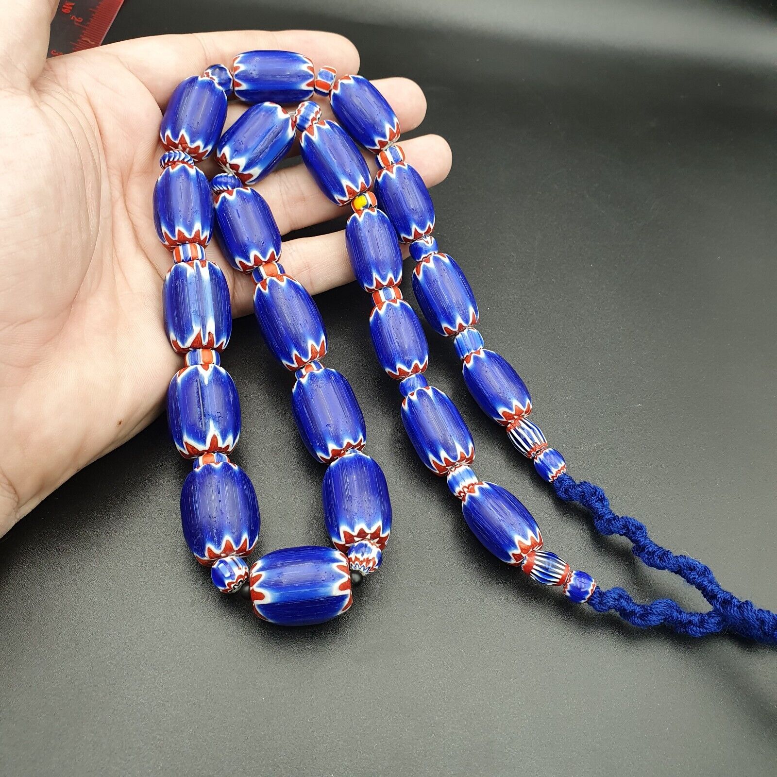 Venetian Style Trade beads Old African Chevron Glass Beads Long Strand
