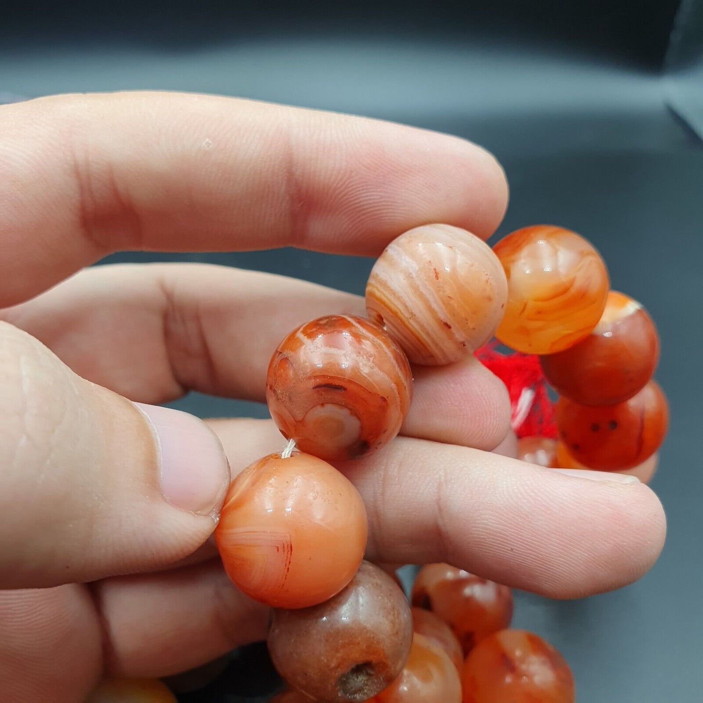 古代喜馬拉雅印度藏紅玉髓粉紅瑪瑙珠佛教祈禱瑪拉
