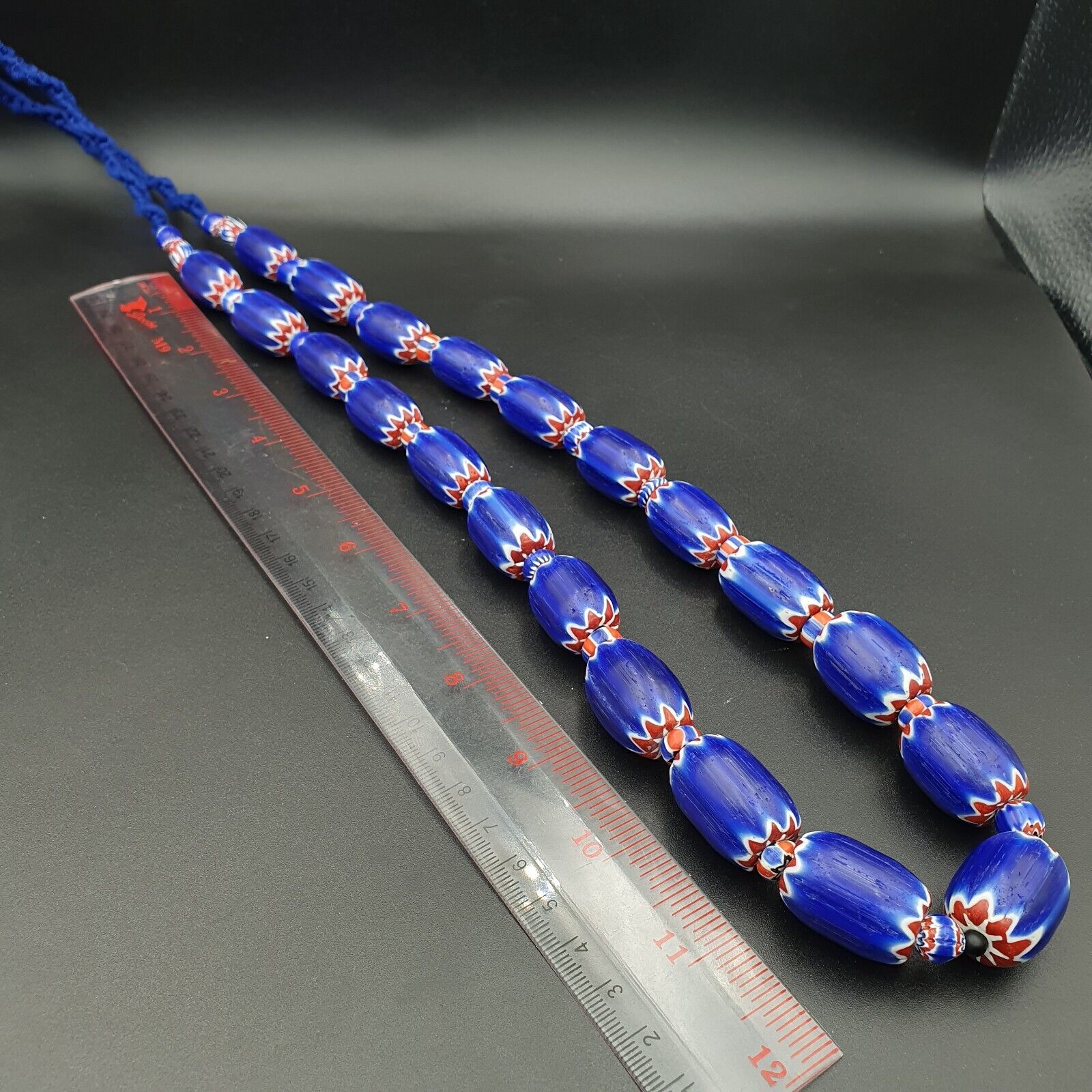 Venetian Style Trade beads Old African Chevron Glass Beads Long Strand