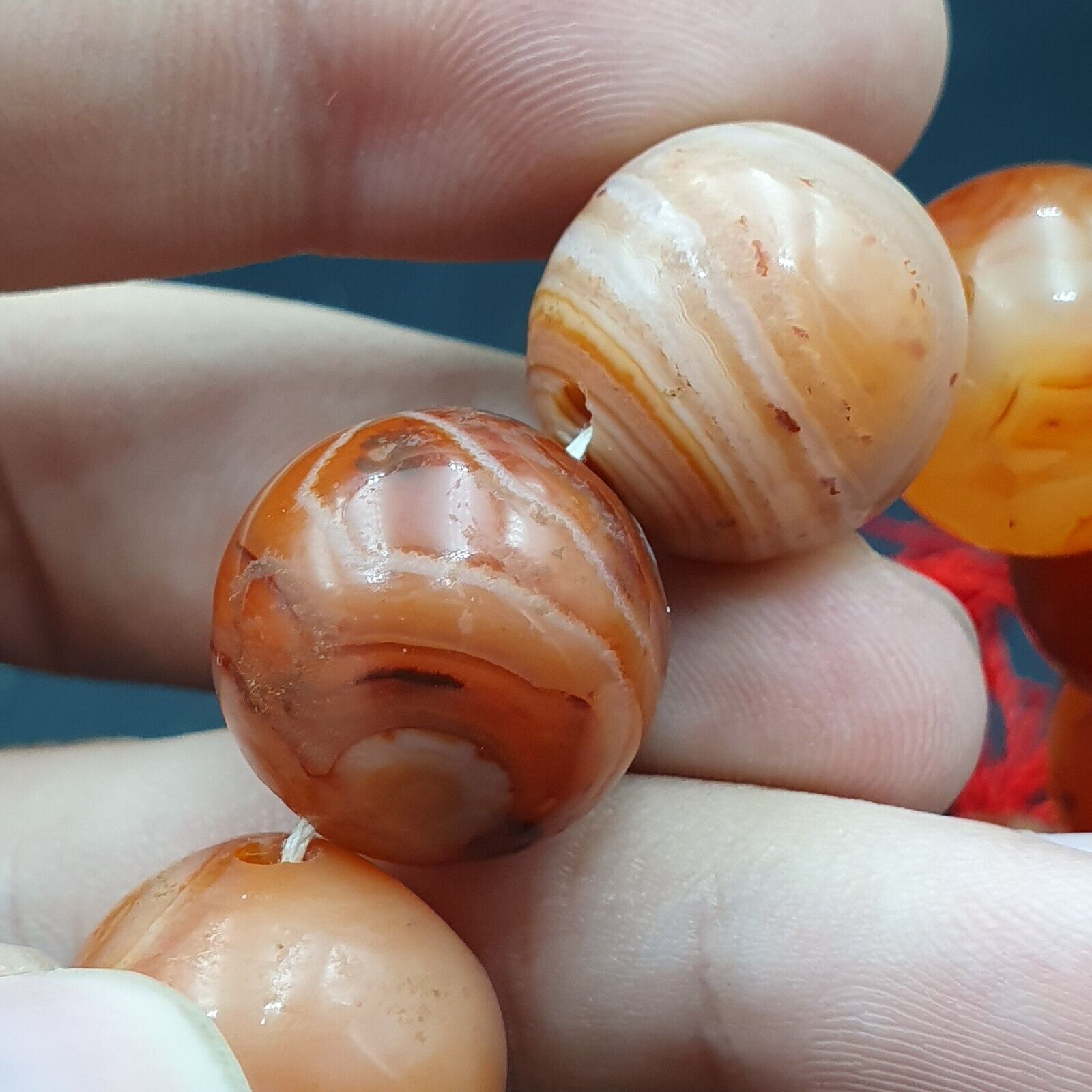 Ancient Himalayan Indo Tibetan carnelian Pink Agate beads Buddhist Prayer Mala