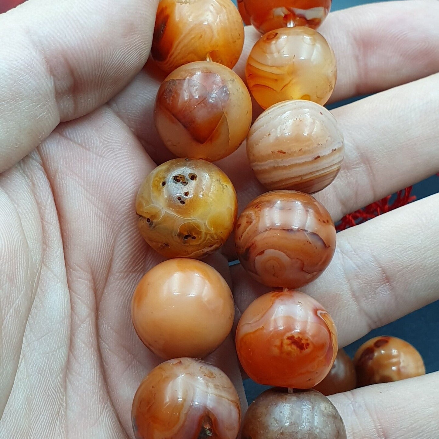 古代喜馬拉雅印度藏紅玉髓粉紅瑪瑙珠佛教祈禱瑪拉