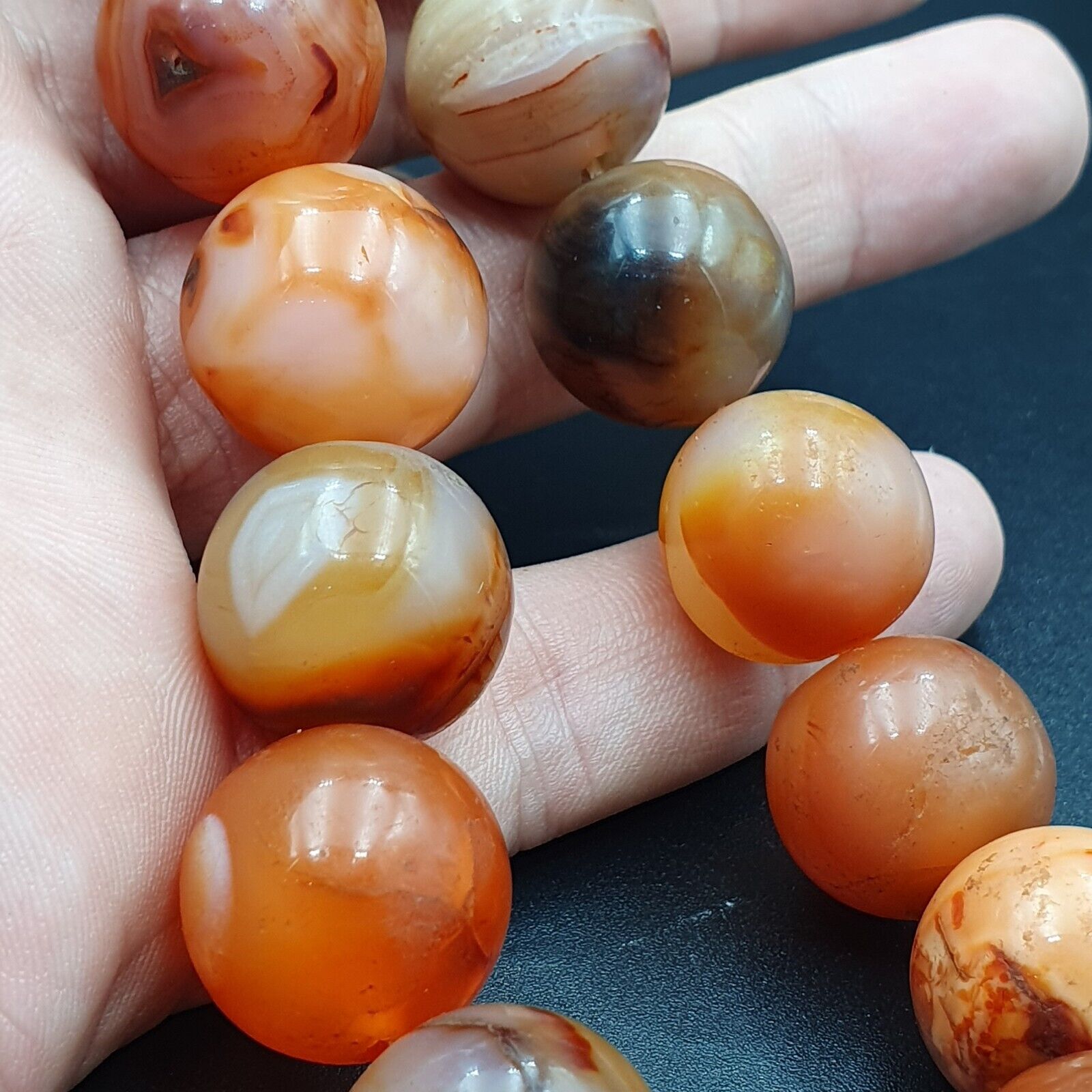 Ancient Himalayan Indo Tibetan carnelian Pink Agate beads Buddhist Prayer Mala