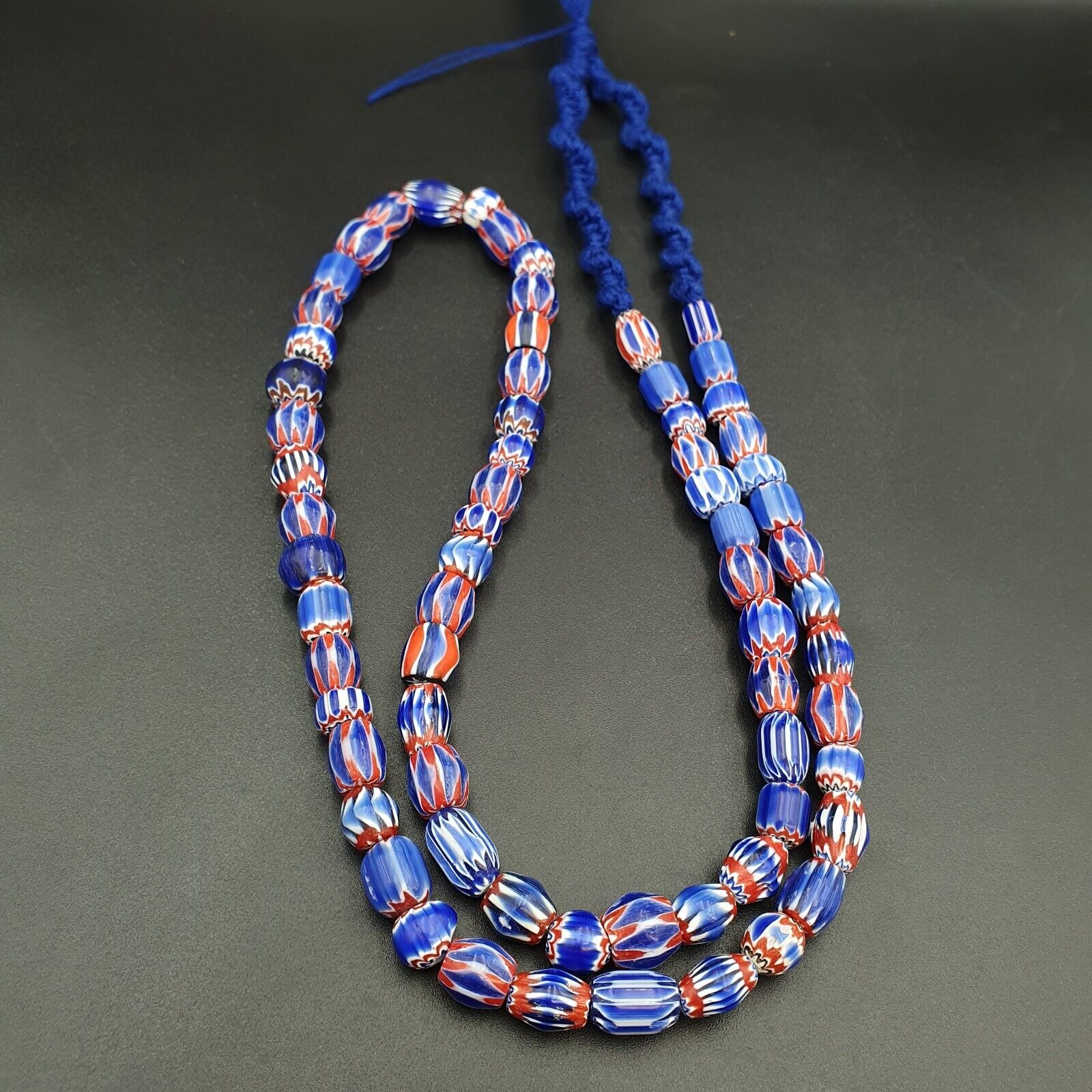 Tiny Blue Chevrons venetian Beads African Necklace 8-10mm