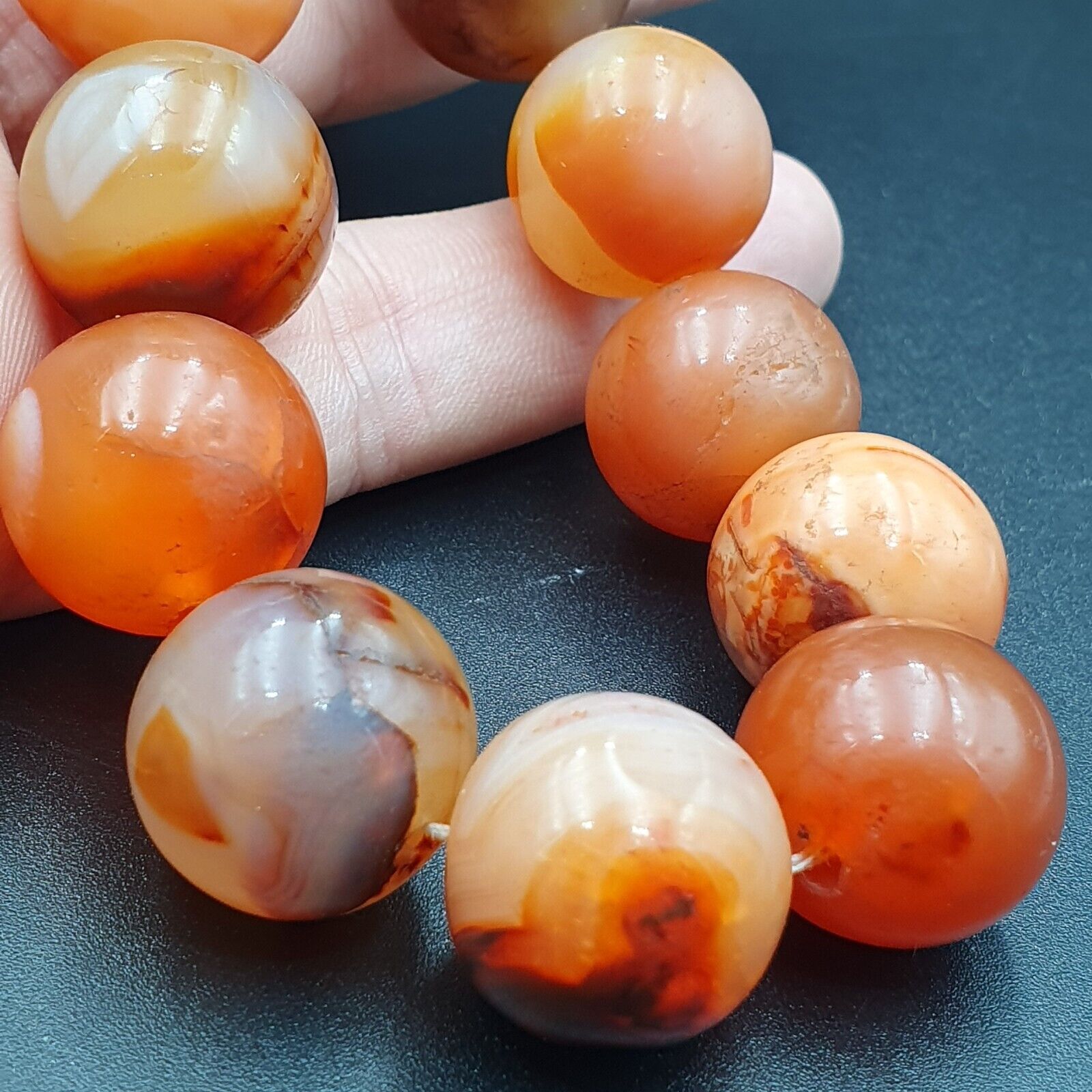 Ancient Himalayan Indo Tibetan carnelian Pink Agate beads Buddhist Prayer Mala