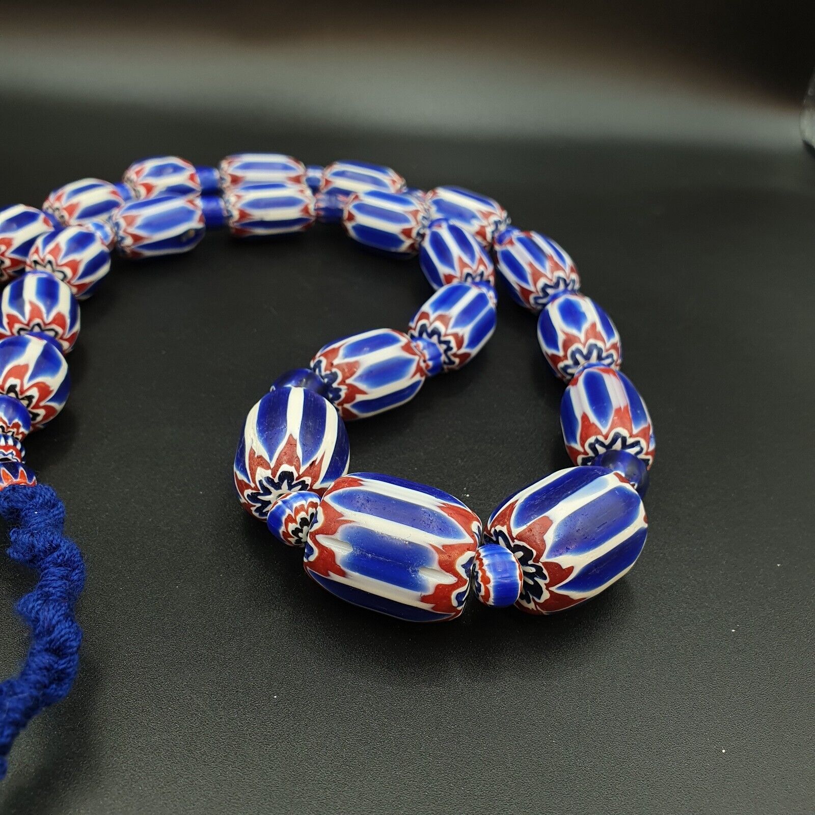 Antique Venetian inspired African Blue Glass 6 layers Chevron Beads Necklace