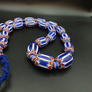 East Oasis Antique Blue Chevron Bead Necklace - Six Layer Venetian 28 Inch Strand