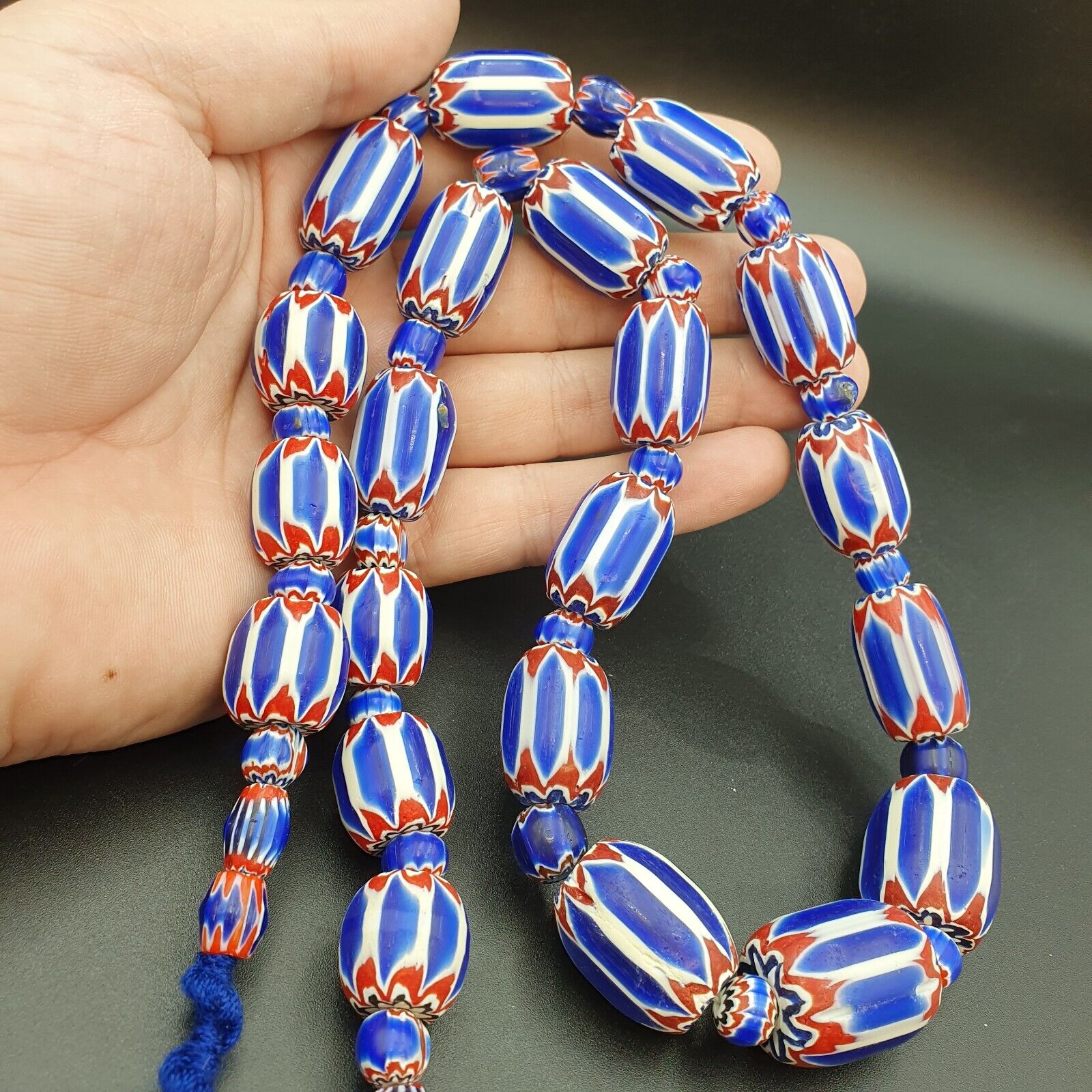 Antique Venetian inspired African Blue Glass 6 layers Chevron Beads Necklace