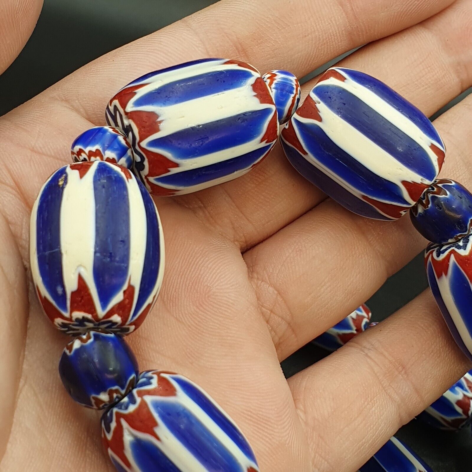 Antique Venetian inspired African Blue Glass 6 layers Chevron Beads Necklace