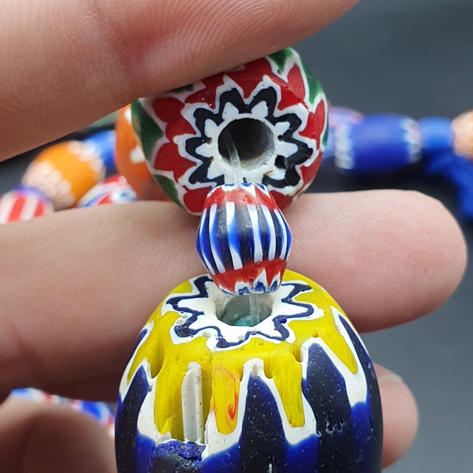 Vintage Venetian Style Trade beads Old African Glass Chevron Beads Long Strand