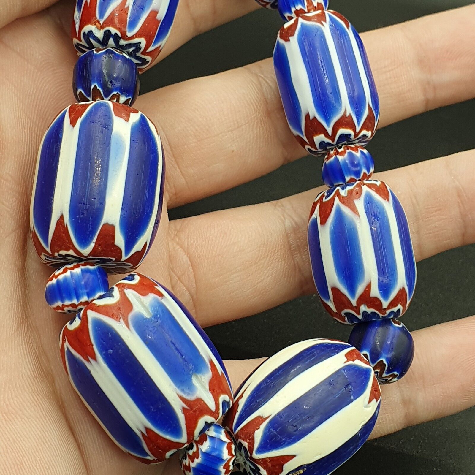 Antique Venetian inspired African Blue Glass 6 layers Chevron Beads Necklace
