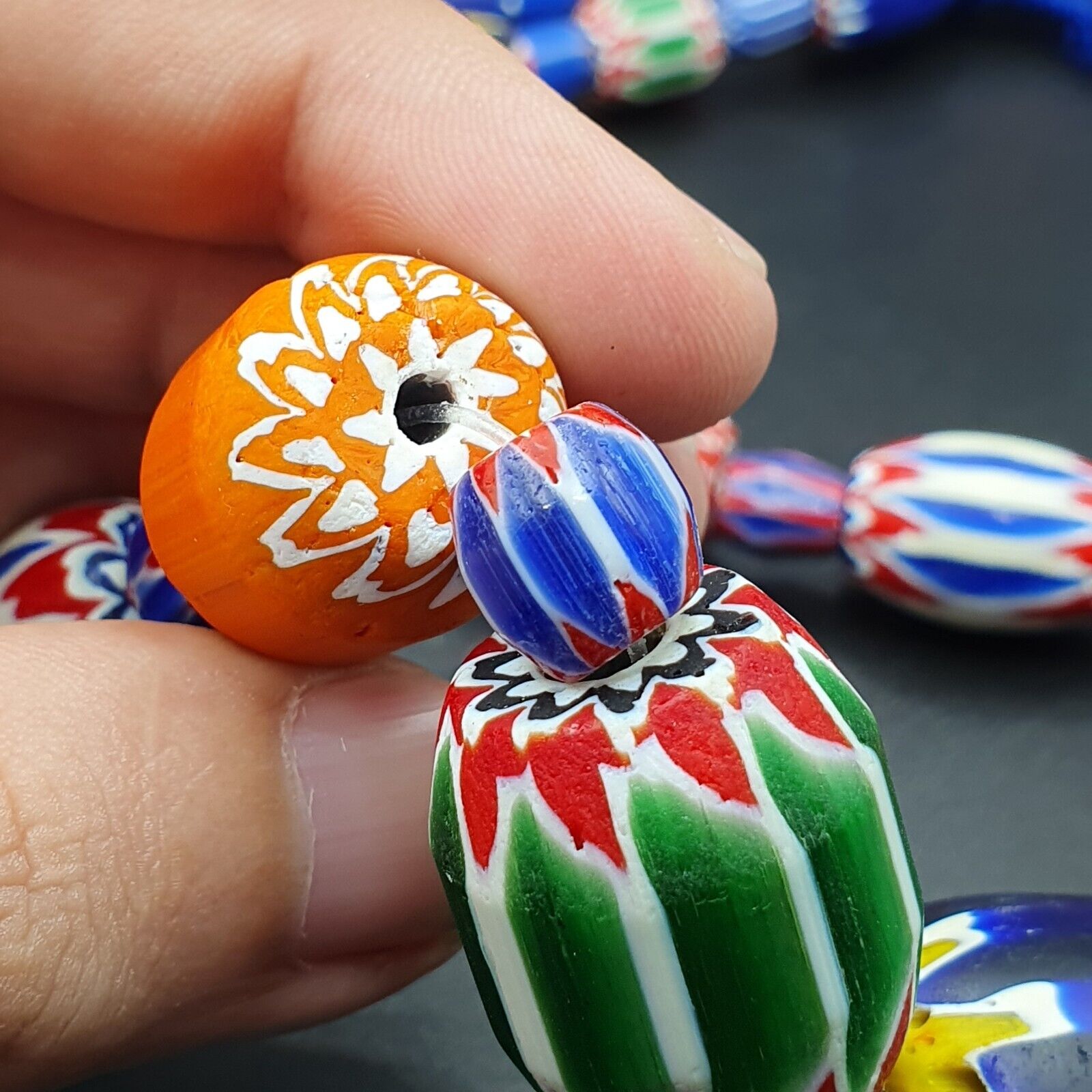 Vintage Venetian Style Trade beads Old African Glass Chevron Beads Long Strand