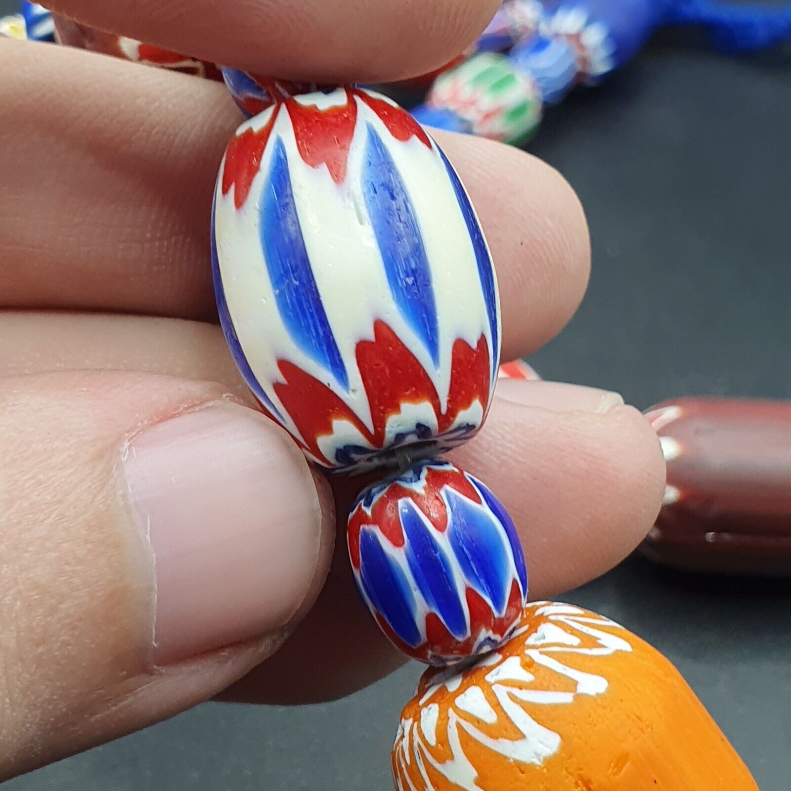 Vintage Venetian Style Trade beads Old African Glass Chevron Beads Long Strand