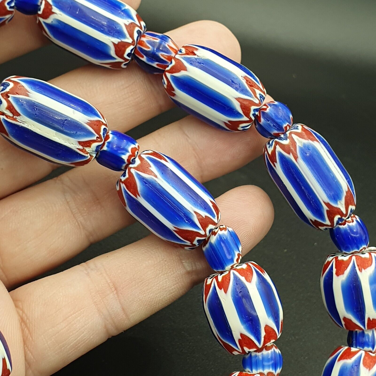Antique Venetian inspired African Blue Glass 6 layers Chevron Beads Necklace