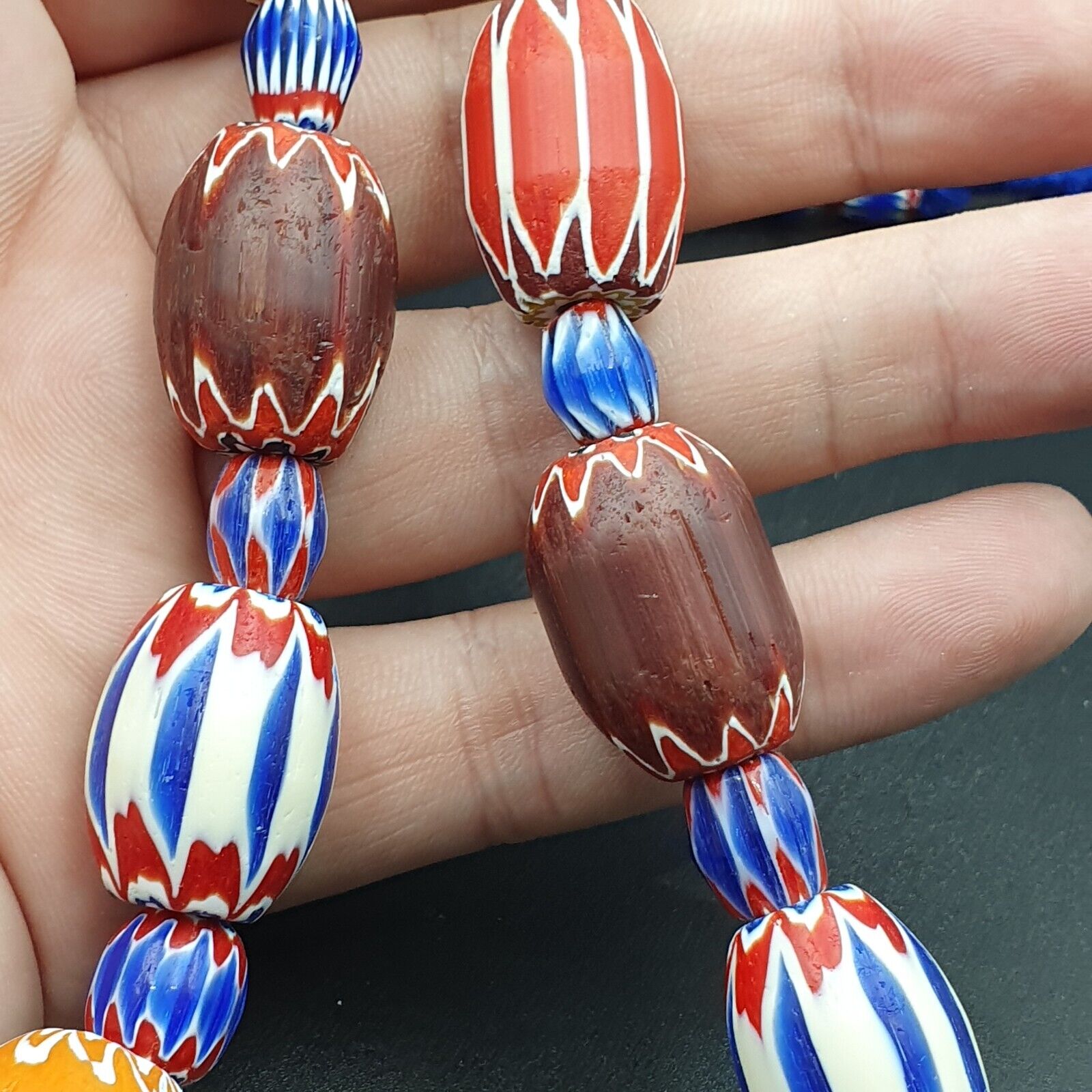 Vintage Venetian Style Trade beads Old African Glass Chevron Beads Long Strand