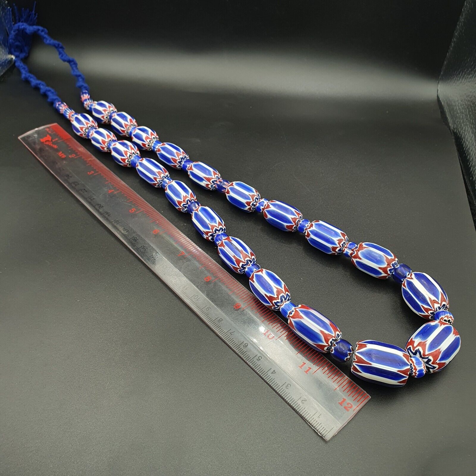 Antique Venetian inspired African Blue Glass 6 layers Chevron Beads Necklace