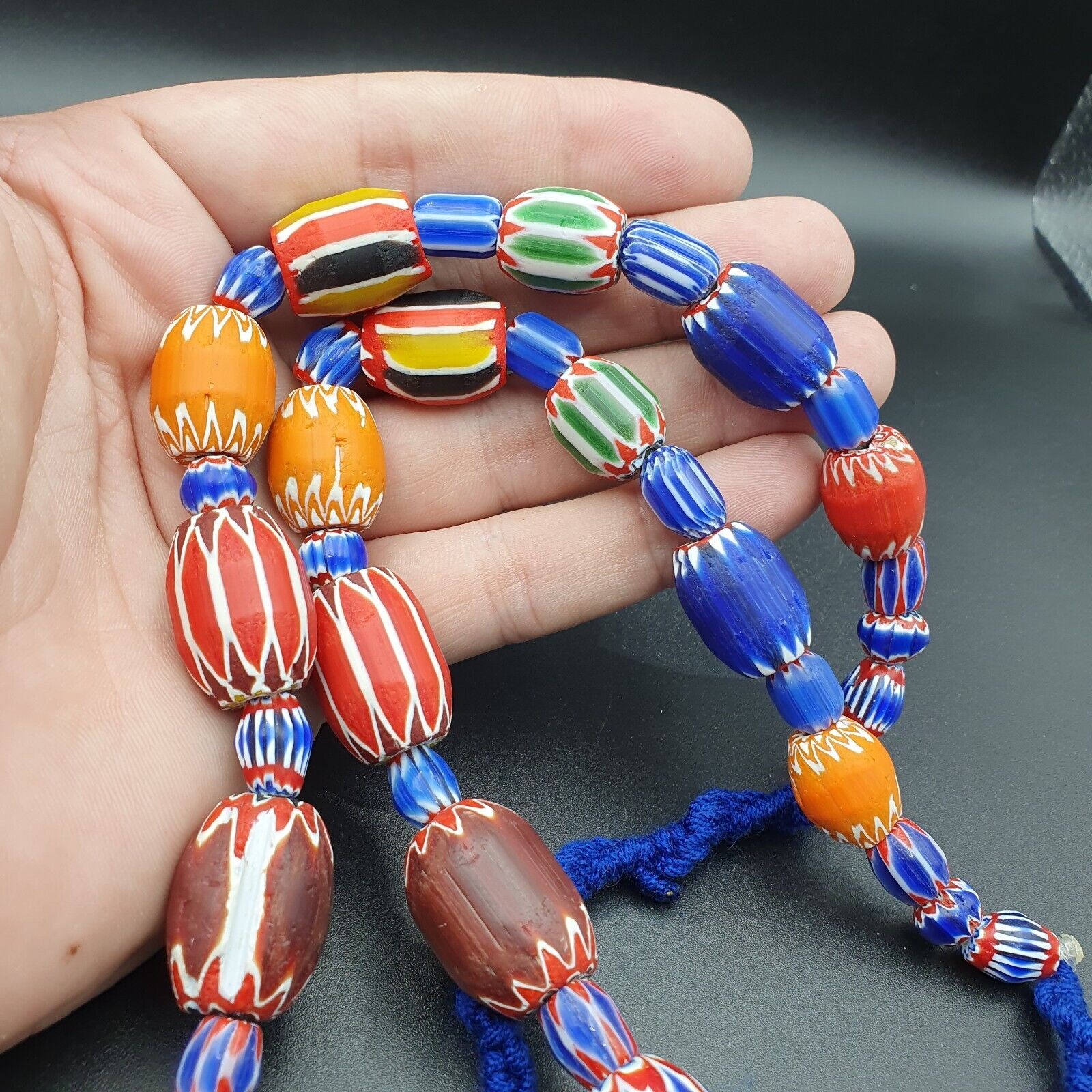 Vintage Venetian Style Trade beads Old African Glass Chevron Beads Long Strand