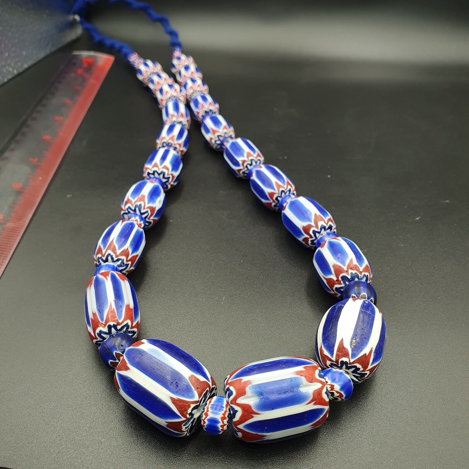 Antique Venetian inspired African Blue Glass 6 layers Chevron Beads Necklace