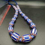 East Oasis Antique Blue Chevron Bead Necklace - Six Layer Venetian 28 Inch Strand