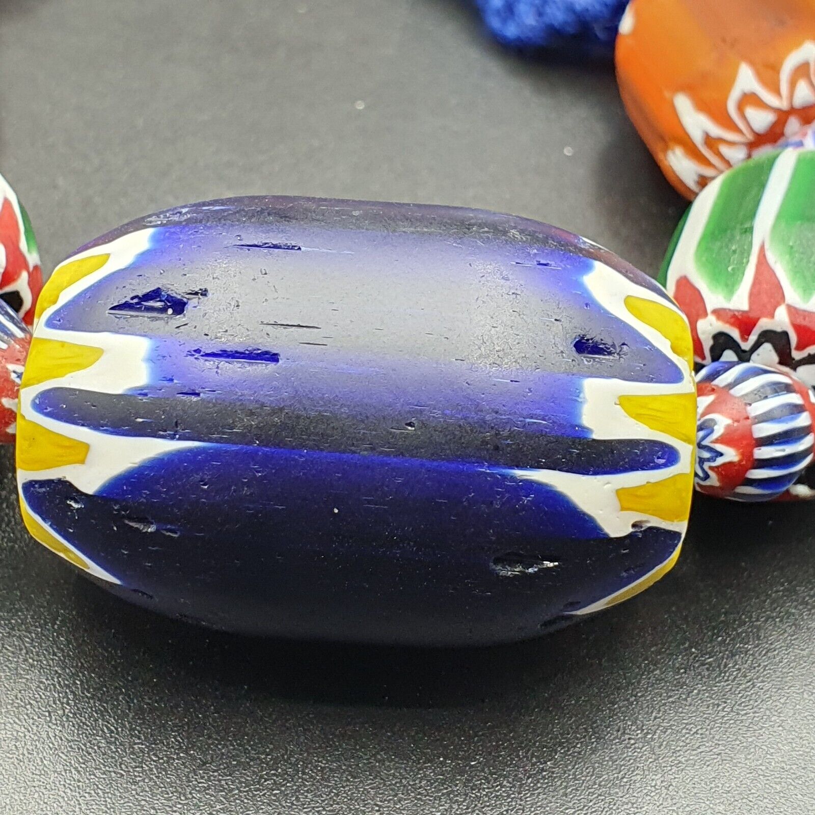 Vintage Venetian Style Trade beads Old African Glass Chevron Beads Long Strand