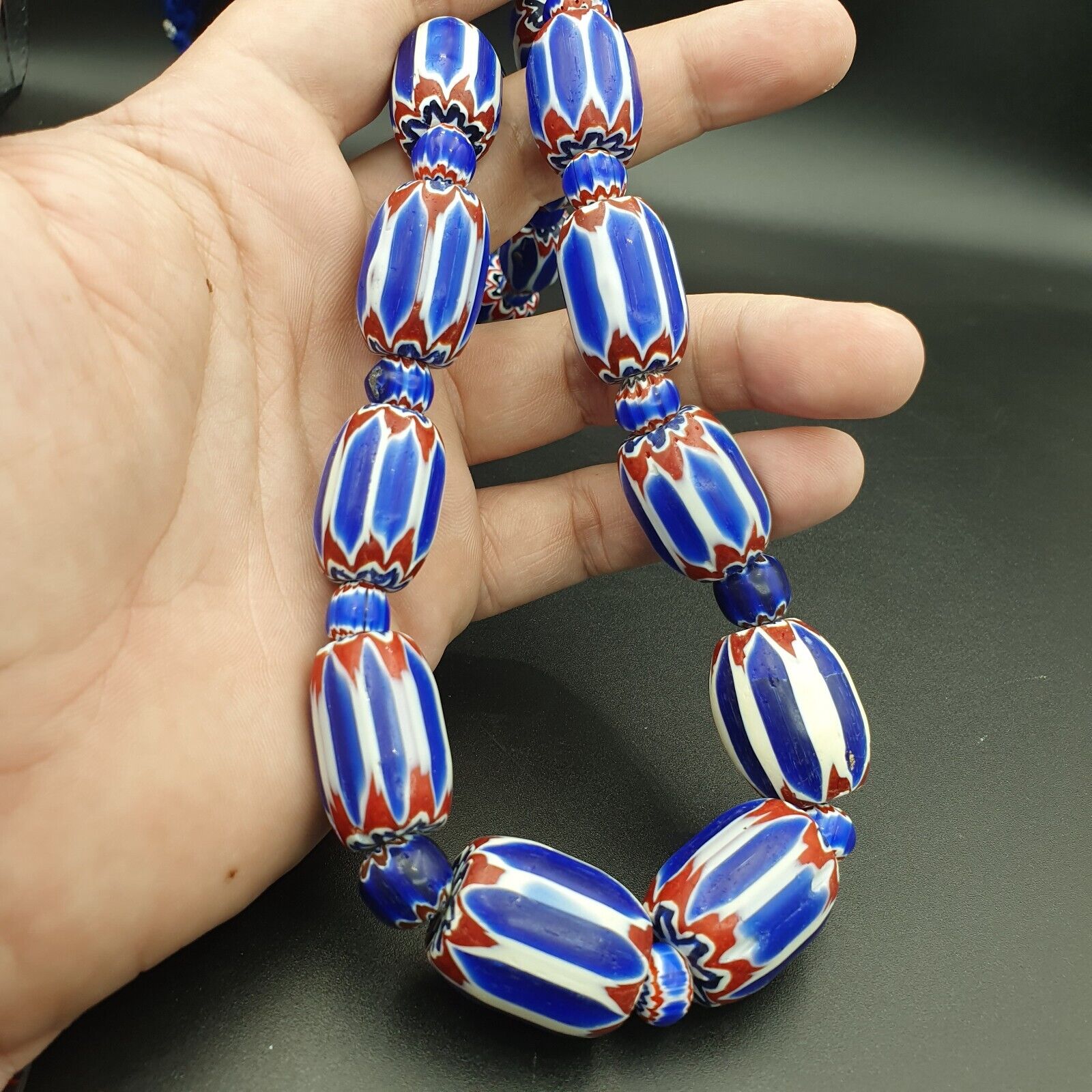 Antique Venetian inspired African Blue Glass 6 layers Chevron Beads Necklace