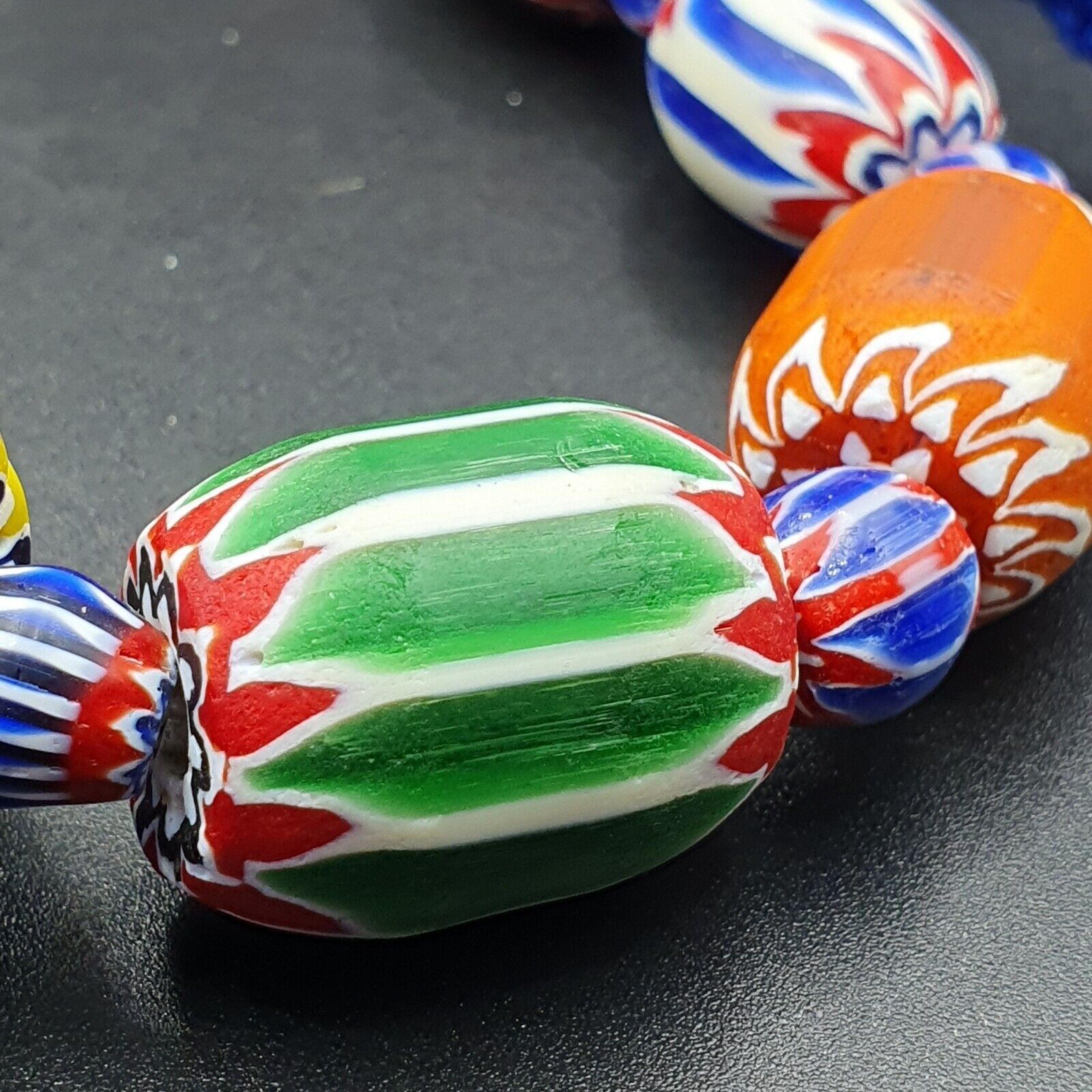 Vintage Venetian Style Trade beads Old African Glass Chevron Beads Long Strand