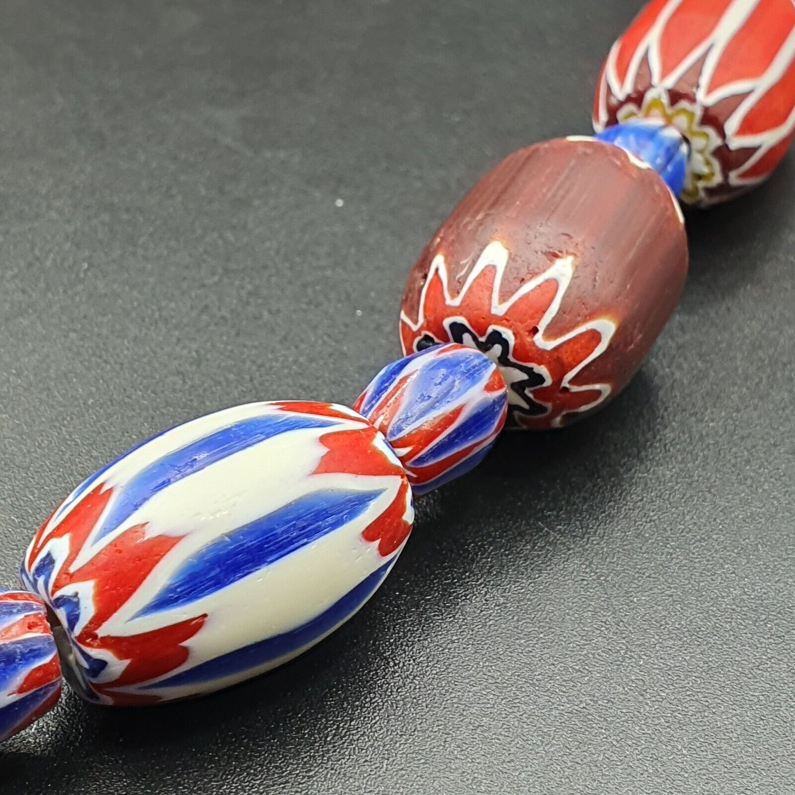 Vintage Venetian Style Trade beads Old African Glass Chevron Beads Long Strand