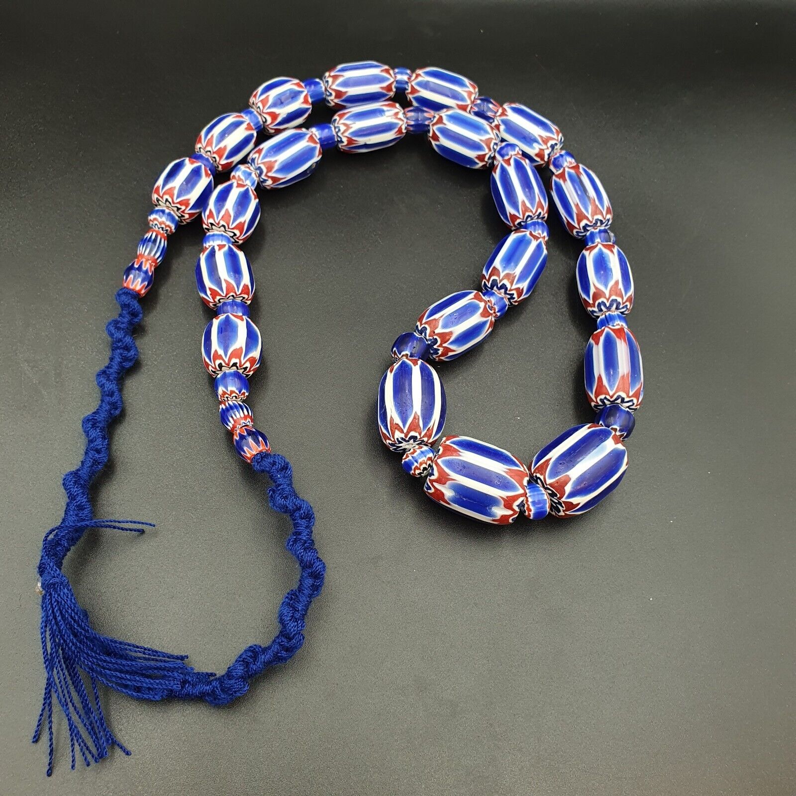 Antique Venetian inspired African Blue Glass 6 layers Chevron Beads Necklace
