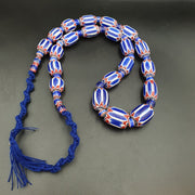 East Oasis Antique Blue Chevron Bead Necklace - Six Layer Venetian 28 Inch Strand