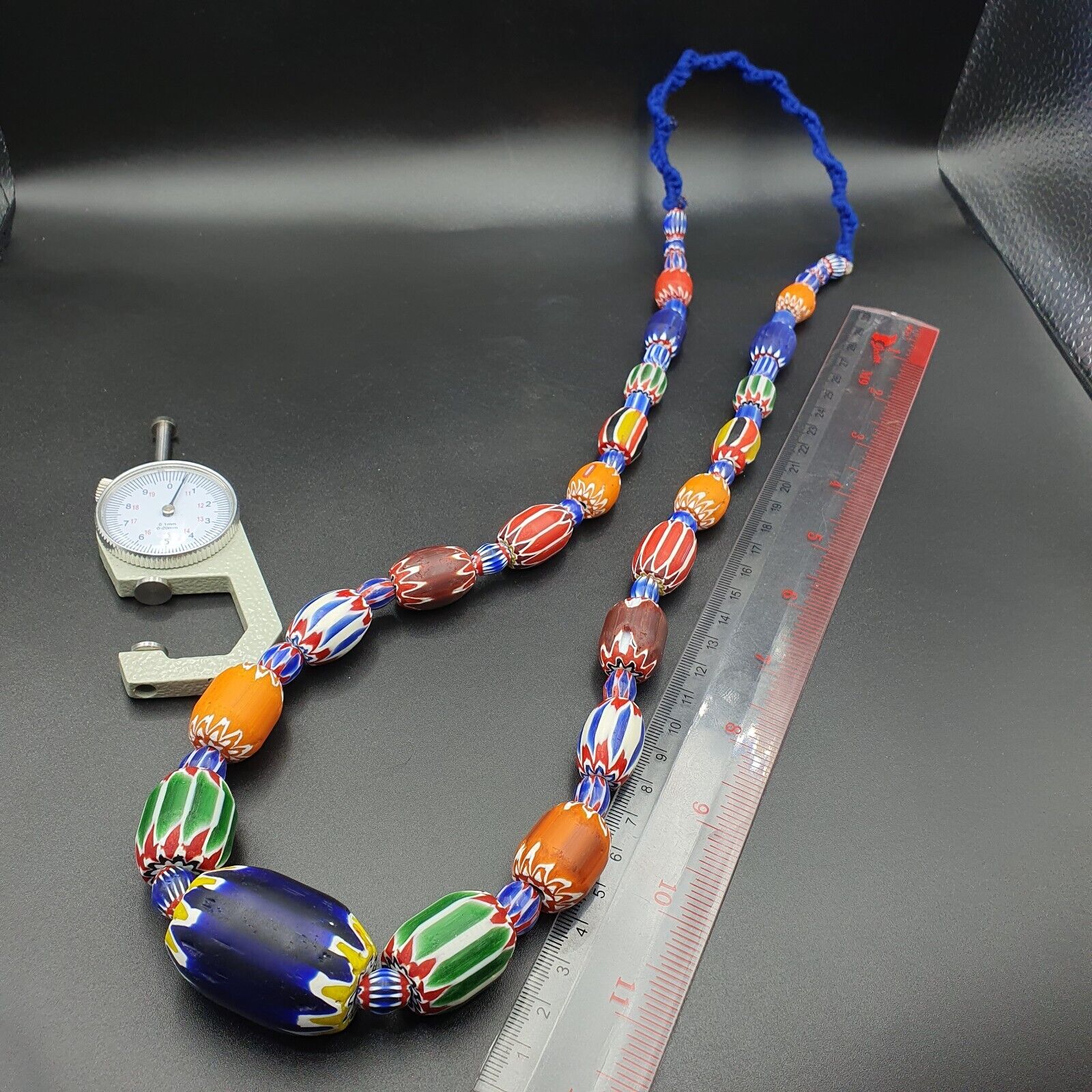 Vintage Venetian Style Trade beads Old African Glass Chevron Beads Long Strand