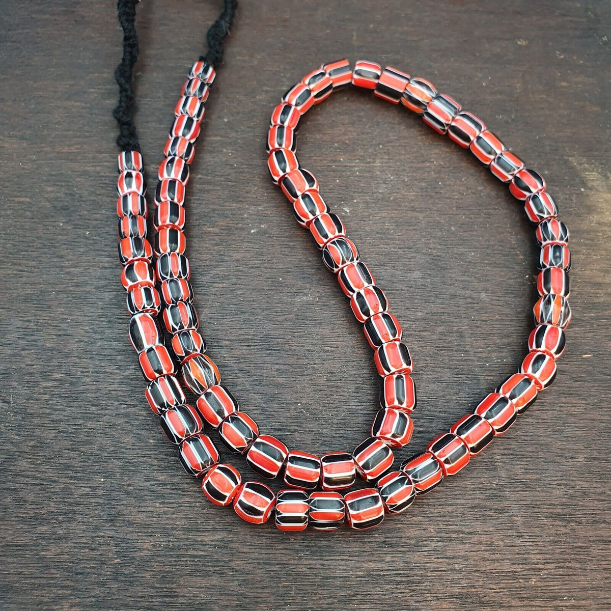 Vintage Red Chevron Beads Venetian Style Glass Beads 11mm-9mm Long Strand