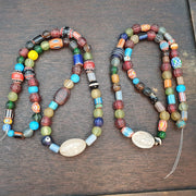 East Oasis Old African Chevron Glass Antique Beads with Crystal, Lot of 2 Strands