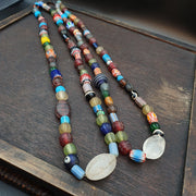 East Oasis Old African Chevron Glass Antique Beads with Crystal, Lot of 2 Strands