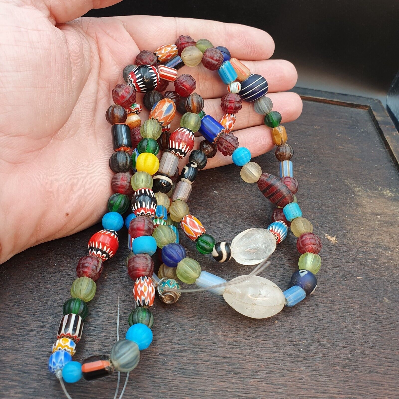 Lot 2 Strands BEAUTIFUL OLD AFRICAN Chevron GLASS ANTIQUE BEADS With crystal