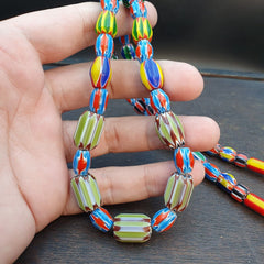 Vintage Chevron Beads Venetian Style Glass Beads 9-15mm Long Strand