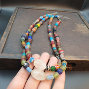 East Oasis Old African Chevron Glass Antique Beads with Crystal, Lot of 2 Strands