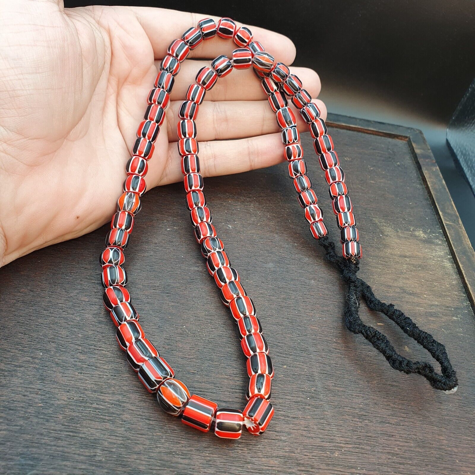 Vintage Red Chevron Beads Venetian Style Glass Beads 11mm-9mm Long Strand