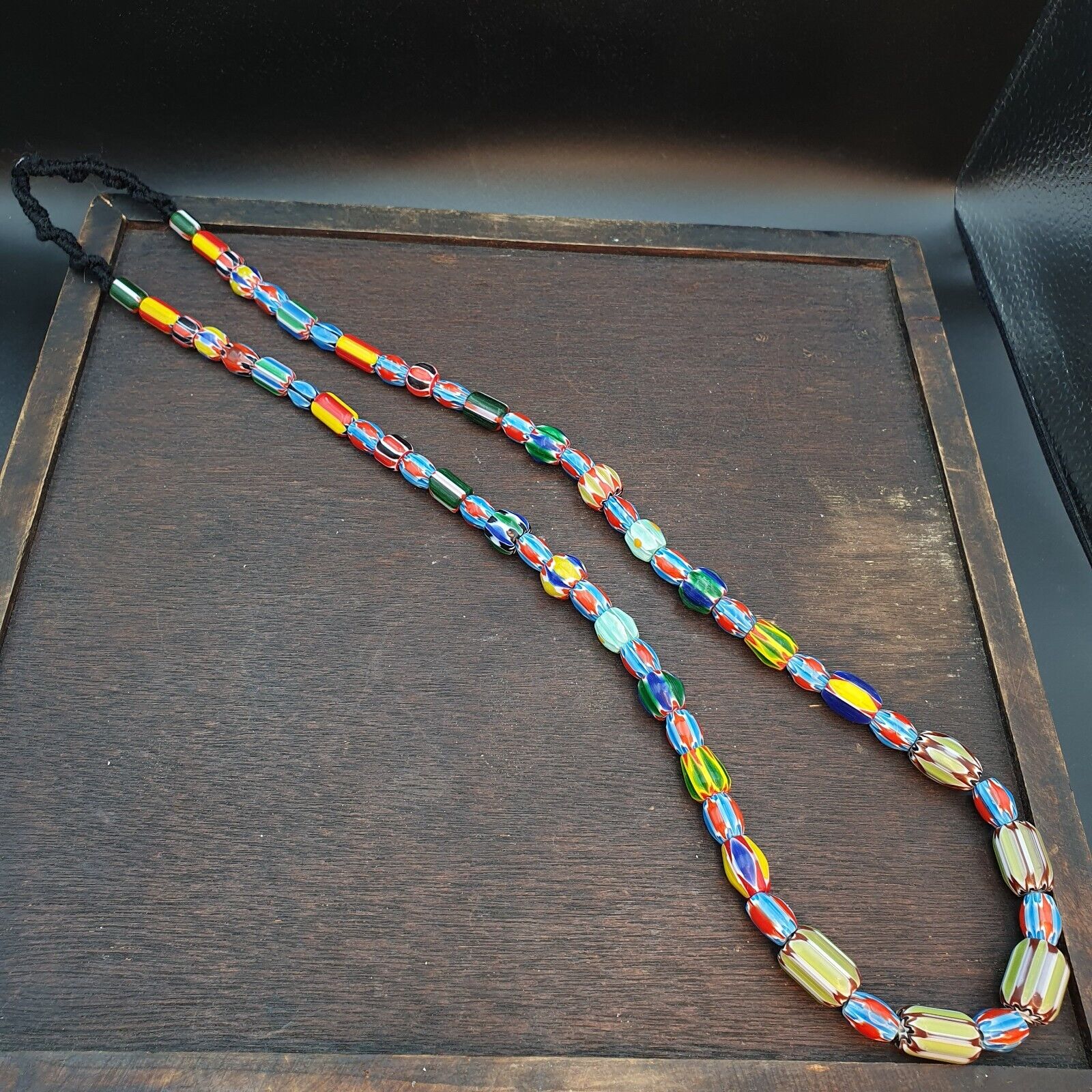 Vintage Chevron Beads Venetian Style Glass Beads 9-15mm Long Strand