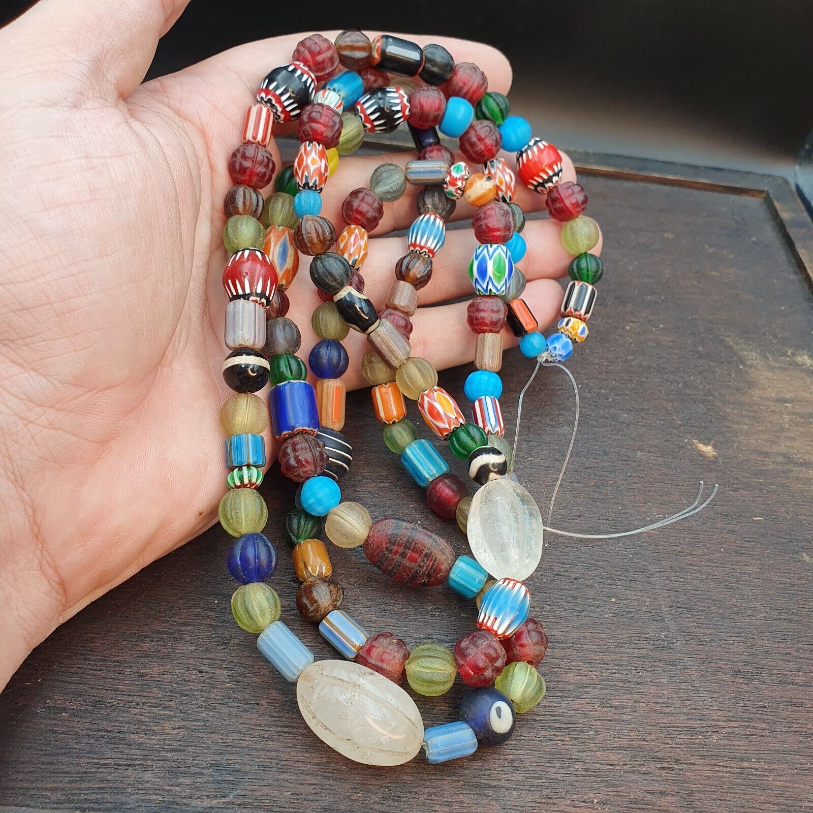 Lot 2 Strands BEAUTIFUL OLD AFRICAN Chevron GLASS ANTIQUE BEADS With crystal